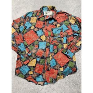Vintage Ken Collection Ryu Button‎ Up Shirt Art All Over Print Large Unique 90